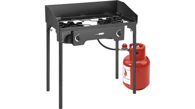 VIVOHOME Double Burner Stove - Heavy Duty Outdoor Dual Propane with Windscreen and Detachable Legs Stand for Camping Cookout