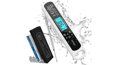 Venigo Digital Meat Thermometer for Cooking and Grilling, Waterproof Instant-Read Kitchen Probe Thermometer for Baking, Roasting, Smoking, Deep Frying - White
