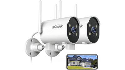 WOOLINK 2K Outdoor WiFi Security Camera Pan Rotating 225° Full Color Night Vision, Two-Way Audio, IP65 Waterproof (2 Pack)
