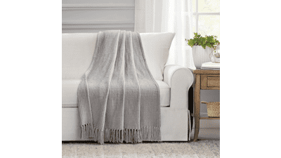Waffle Cotton Knit Throw Blanket - Light Gray - 60" x 50" - Lush Decor