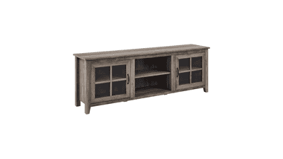 Walker Edison Portsmouth Classic 2 Glass Door TV Stand for 80 Inch TVs, Grey Wash