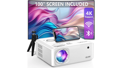 WiFi Bluetooth Projector 4K Supported, 15000L VISSPL 5G, Max 400” Display