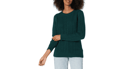 Women's Fisherman Cable Long-Sleeve Crewneck Sweater - Plus Size