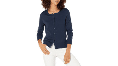 Women's Lightweight Crewneck Cardigan Sweater - Plus Size