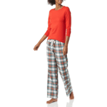 Women's Lightweight Flannel Pant and Long-Sleeve T-Shirt Sleep Set - Plus Size