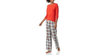 Women's Lightweight Flannel Pant and Long-Sleeve T-Shirt Sleep Set - Plus Size