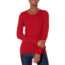 Women's Lightweight Long-Sleeve Cable Crewneck Sweater - Plus Size