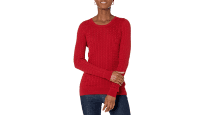 Women's Lightweight Long-Sleeve Cable Crewneck Sweater - Plus Size