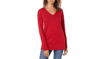 Women's Lightweight Long-Sleeve V-Neck Tunic Sweater - Plus Size
