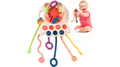 Xouduxpl Montessori Toy for Toddlers, Silicone Teething Toy, Motor Skills for Baby 6-12 Months, Octopus Travel Toy
