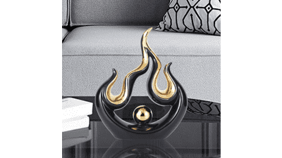 YUNSHID Abstract Flame Sculpture, Ceramic Black and Gold Decor for Centerpiece Accents