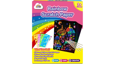 ZMLM Scratch Paper Art Set, 60 Pcs Rainbow Magic Crafts Kits with 5 Wooden Stylus for Kids Halloween Party Game Christmas Birthday Gift