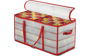 ZOBER Christmas Ornament Storage Box - Stores 128 Ornaments - Flexible Plastic Containers