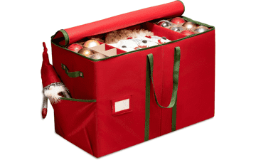 ZOBER Christmas Ornament Storage Box - Stores 80 Ornaments - Red