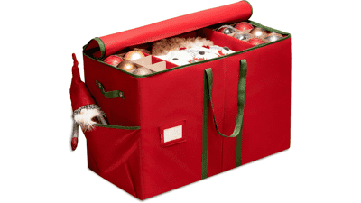 ZOBER Christmas Ornament Storage Box - Stores 80 Ornaments - Red