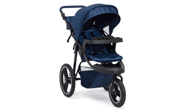 babyGap Trek Jogging Stroller - Lightweight with Extendable Canopy & Reclining Seat - Includes Car Seat Adapter - Navy Camo