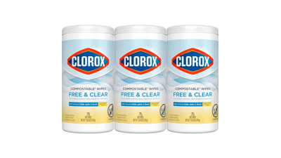 Clorox Free & Clear Compostable Cleaning Wipes, 75 Count, Pack of 3