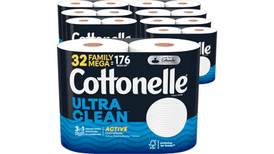 Cottonelle Ultra Clean Toilet Paper, 32 Family Mega Rolls