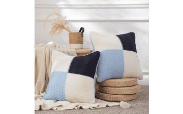 DERPAFU 20x20 Knitted Throw Pillows (Blue Block)