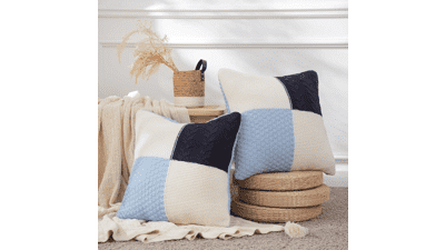 DERPAFU 20x20 Knitted Throw Pillows (Blue Block)