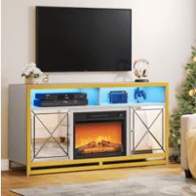 DWVO LED Mirrored Fireplace TV Stand