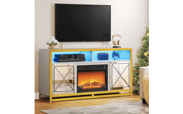 DWVO LED Mirrored Fireplace TV Stand