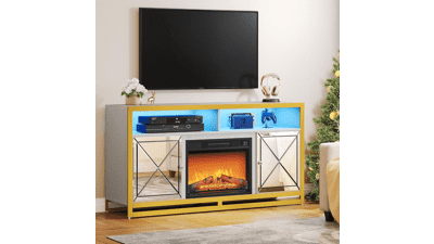DWVO LED Mirrored Fireplace TV Stand