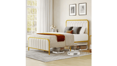 DWVO Upholstered Full Size Platform Bed Frame
