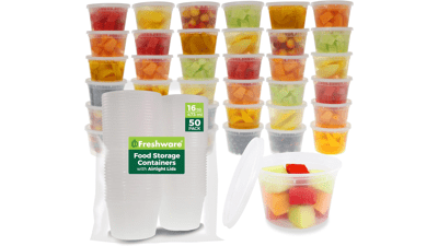 Freshware 16 oz Plastic Deli Containers [50 Set]