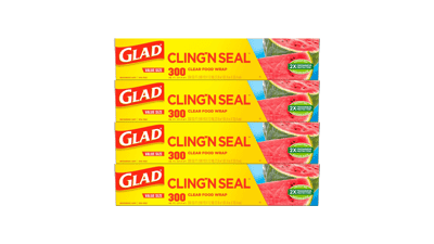 Glad Cling N Seal Plastic Food Wrap, 300 Sq Ft - 4 Pack