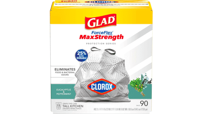 Glad ForceFlex MaxStrength with Clorox Tall Kitchen Drawstring Trash Bags