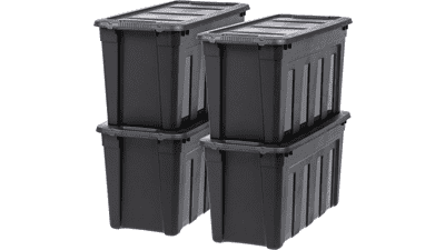 IRIS USA 31 Gallon Heavy-Duty Storage Bin, Black, Set of 4