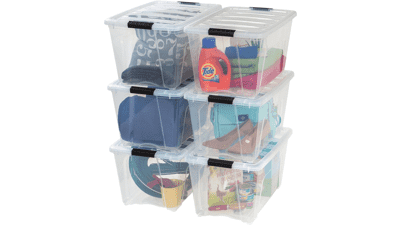 IRIS USA 53 Quart Stackable Plastic Storage Bins, 6 Pack