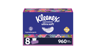 Kleenex Expressions Ultra Soft Facial Tissues, 8 Flat Boxes