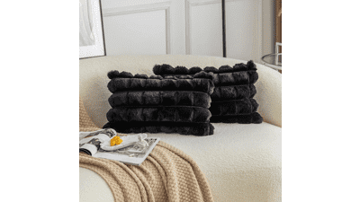 Neelvin Black Faux Fur Cozy Throw Pillow Covers