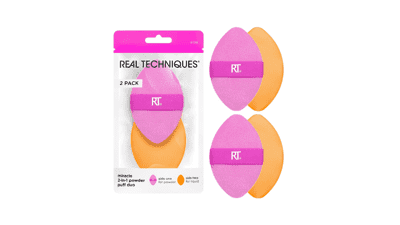 Real Techniques Miracle 2-In-1 Powder Puff, Dual-Sided Makeup Blending Puff, Reversible Elastic Band, Precision Tip Sponge, 2 Count