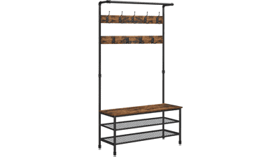 VASAGLE DAINTREE 3-in-1 Entryway Coat Rack and Storage Bench