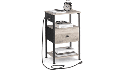 VASAGLE Nightstand with Charging Station