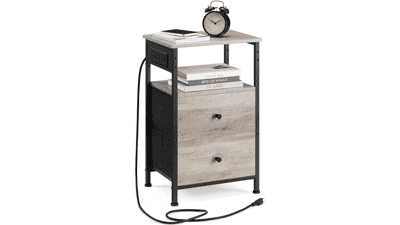 VASAGLE Nightstand with Charging Station