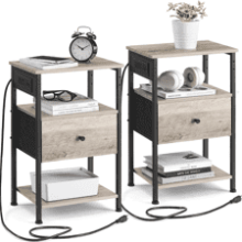 VASAGLE Nightstand with Charging Station