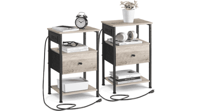 VASAGLE Nightstand with Charging Station