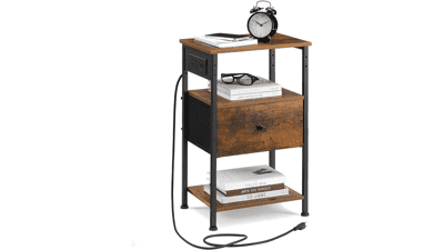 VASAGLE Nightstand with Charging Station