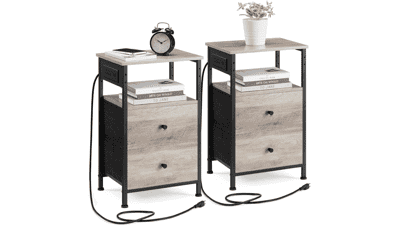 VASAGLE Nightstand with Charging Station