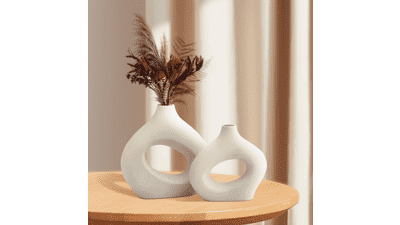 White Ceramic Vase Set 2, Modern Home Decor