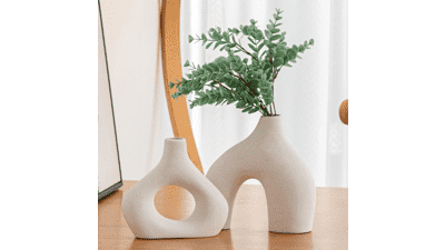 White Ceramic Vase Set of 2