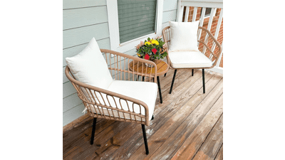 YITAHOME 3 Pieces Outdoor Wicker Patio Conversation Bistro Set