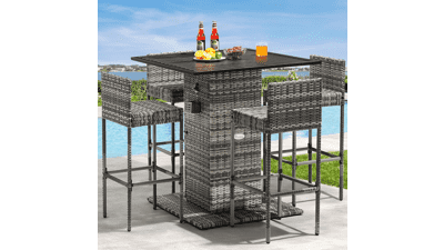 YITAHOME 5-Piece Outdoor Wicker Bar Set