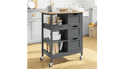 YITAHOME Small Solid Wood Top Kitchen Island Cart