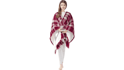 Beautyrest Reversible Faux Sherpa to Fleece Electric Wrap Poncho Blanket Shawl