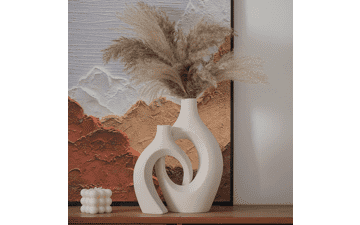 Levvohd XL Beige Ceramic Vase Set of 2